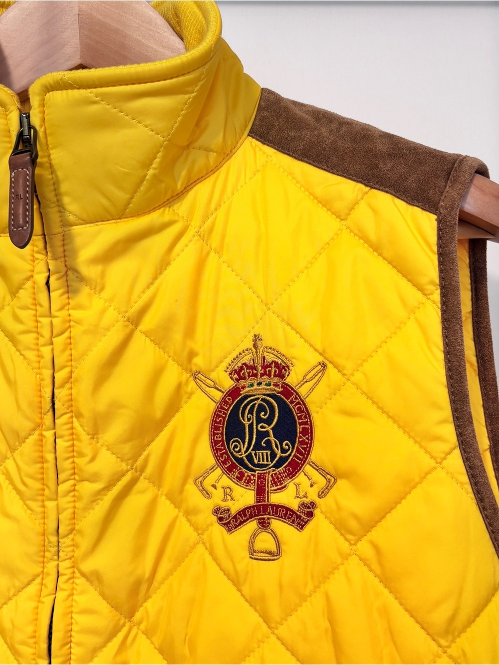 Vintage Ralph Lauren Womens Vest Size XL Essex Crest Equestrian Yellow Gorpcore
